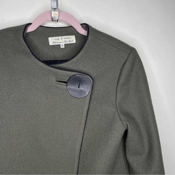 RAG & BONE Boiled Wool Wrap Coat Oversized Button Olive Green - Picture 2 of 5